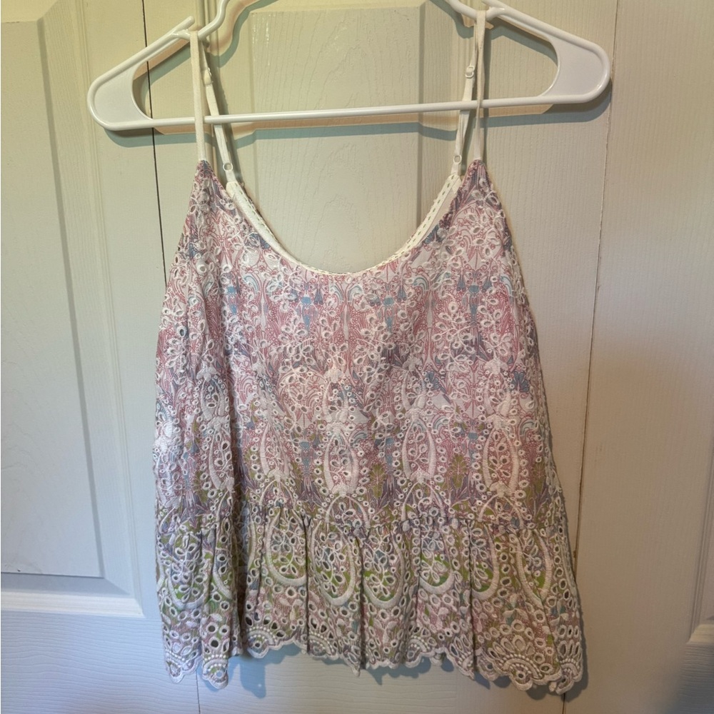 Anthropology Floral ruffle tank top size 2